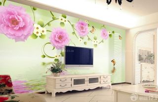 英式田园风格3D花朵壁纸背景墙效果图欣赏