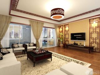 最新中式大客厅窗帘装饰图片