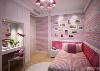 70-80平米房屋粉色女孩温馨卧室装修设计效果图