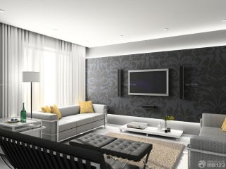 现代中式风格130平米室内客厅电视背景墙装修效果图大全2023