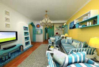美式地中海混搭风格80平米两室两厅装修效果图欣赏