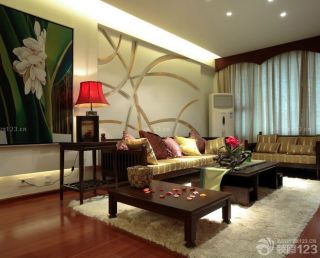 新中式风格90平房屋客厅装修效果图大全2023图片