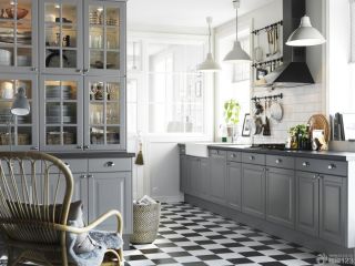田园风格厨房整体银色橱柜装修图片