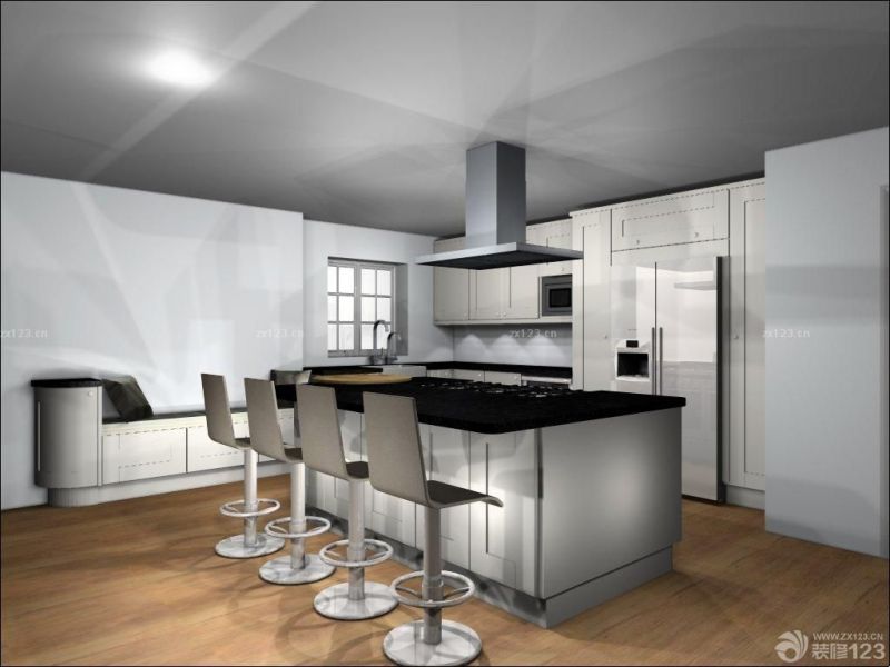 现代家庭厨房银色橱柜装修效果图片大全