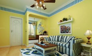 美式田园风格3室1厅80平米黄色墙面装修效果图欣赏