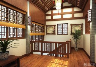 中式古典风格自建房楼梯装修设计图片