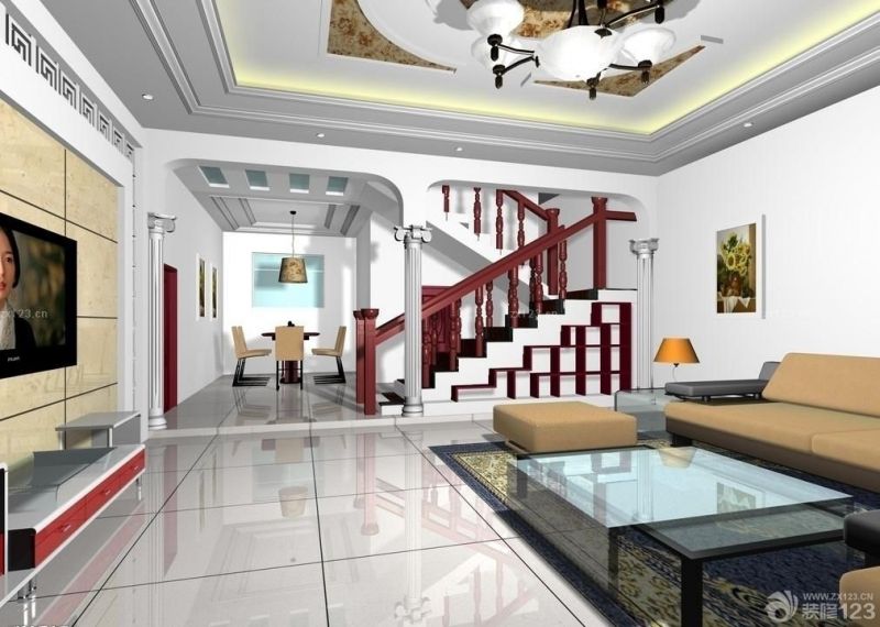 新中式风格自建房楼梯样板间设计图片