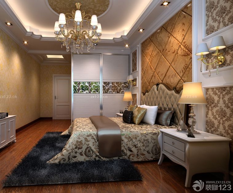 最新欧式新古典风格卧室床头背景墙设计图片