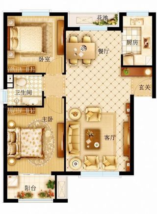2023最新100平方两室两厅一厨一卫别墅户型图片