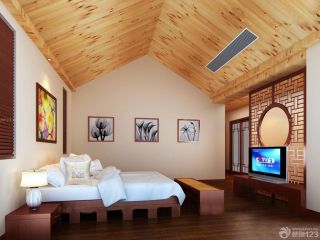 70平米带阁楼小户型卧室电视背景墙装修效果图欣赏
