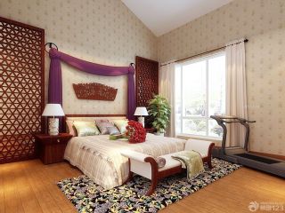 中式风格卧室家装壁纸效果图样板