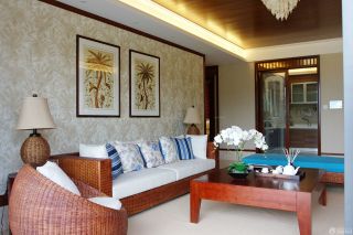 东南亚风格80平米婚房藤艺沙发装修效果图