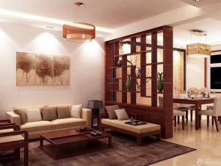 新中式客厅木质博古架隔断装修效果图片