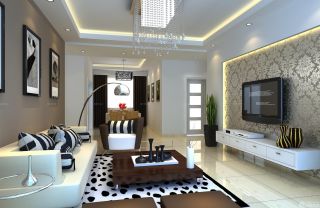 家装80平米小户型客厅银色壁纸背景墙装修效果图欣赏