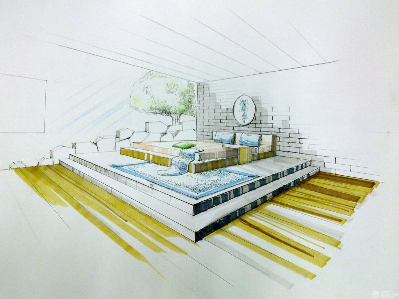 日式室内卧室设计手绘效果图欣赏