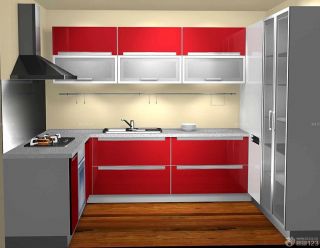 70平米小户型厨房红色整体橱柜装修图片