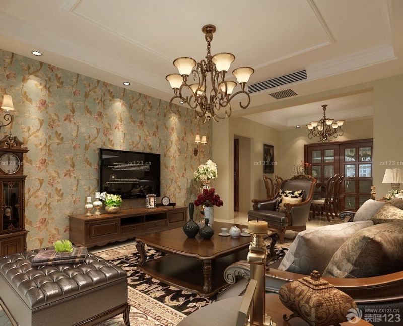 90平方房子室内电视背景墙壁纸装修设计图片