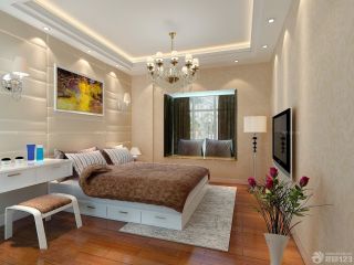 最新80后卧室装修风格深棕色木地板效果图片