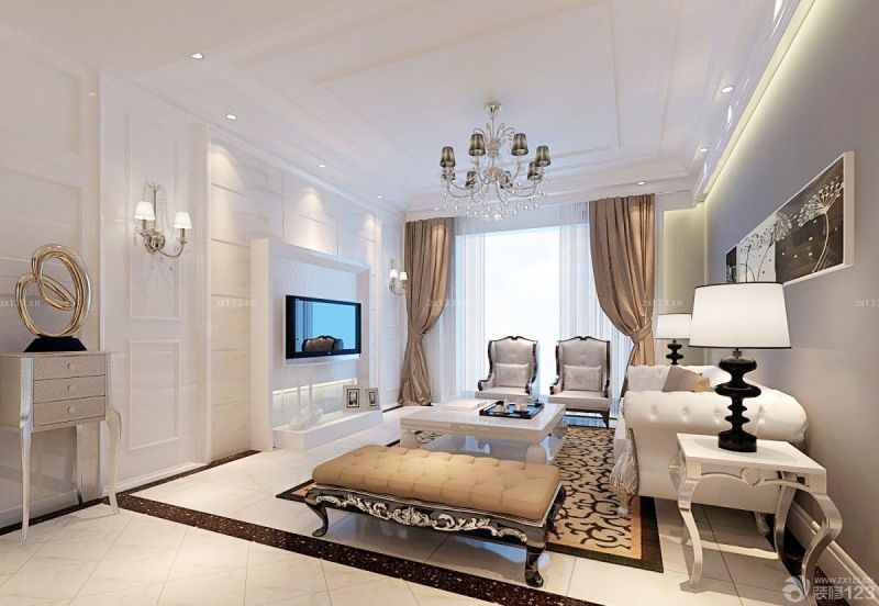 最新精美室内客厅黑色踢脚线设计装修效果图大全