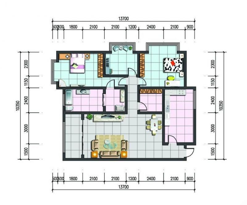 2023最新90平米三室一厅平面设计图