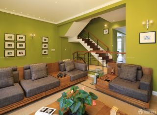 室内客厅绿色墙面装修效果图大全2023图片