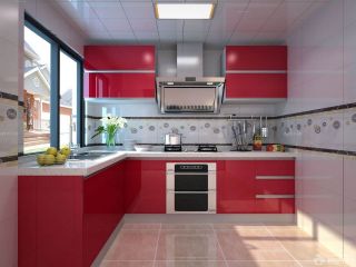 家庭厨房室内红色橱柜装修效果图片