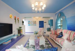 地中海风格三室一厅客厅装修效果图大全2023图片 