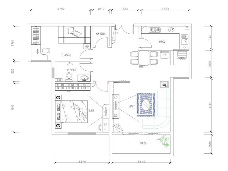 乡村90平米两室两厅房屋平面图设计2023