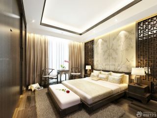 中式房间室内卧室床头背景墙装修图片 