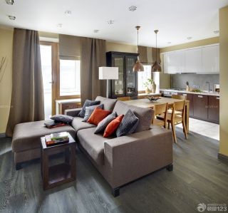 经典两室一厅浅褐色木地板装修效果图大全2023图片