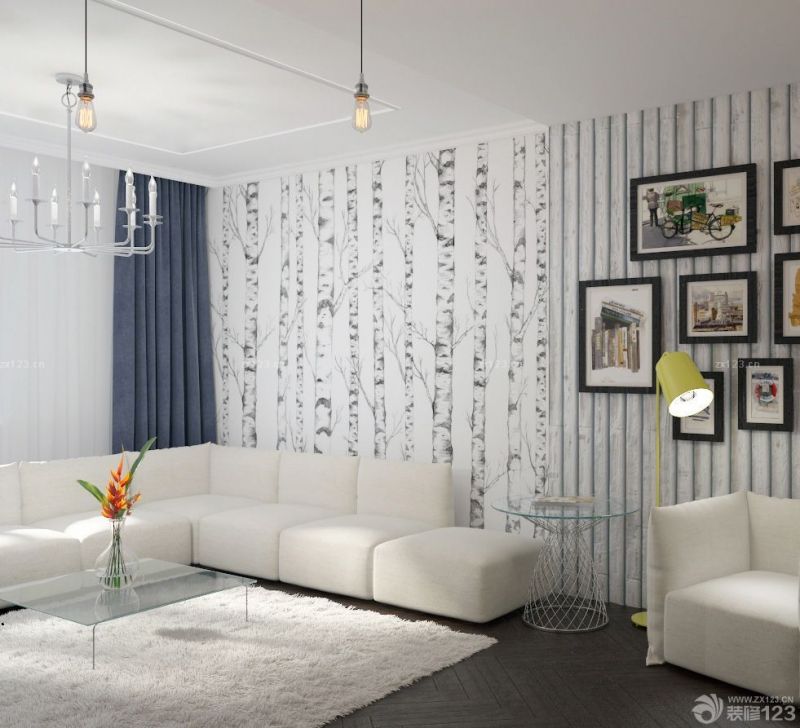时尚两室一厅个性壁纸装修效果图大全2023图片