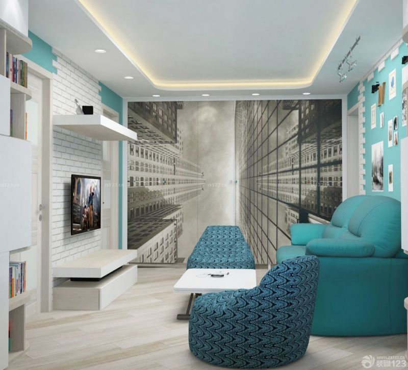 时尚两室一厅客厅背景墙设计装修效果图大全2023图片