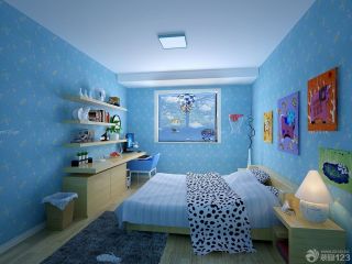 时尚两室一厅儿童房蓝色墙面装修样板房大全