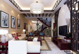 传统中式风格复式楼客厅装修效果图大全2023图片
