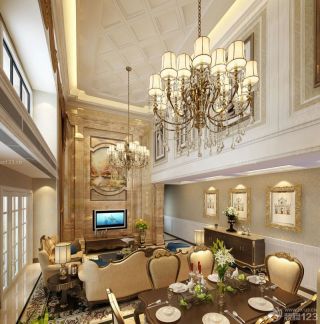 2023最新欧式古典挑高客厅装修效果图片