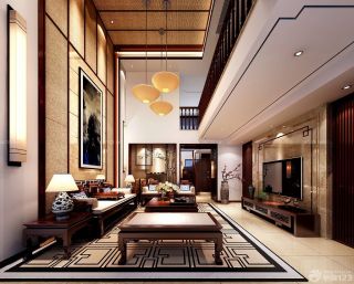 中式新古典风格复式别墅大厅设计图片