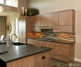 90平米小户型开放式厨房实木橱柜装修图片