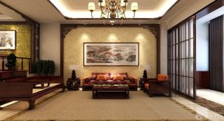 中式客厅沙发背景墙装饰画装修效果图片欣赏