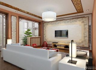 中式风格家装客厅背景墙装修效果图大全2023图片