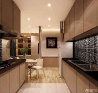 2023小户型开放式厨房浅黄色木地板装修效果图片