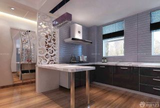 最新小户型开放式厨房深褐色木地板装修图片大全
