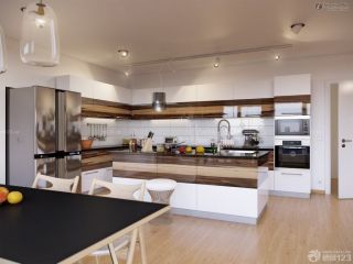 小户型开放式厨房浅黄色木地板装修效果图片