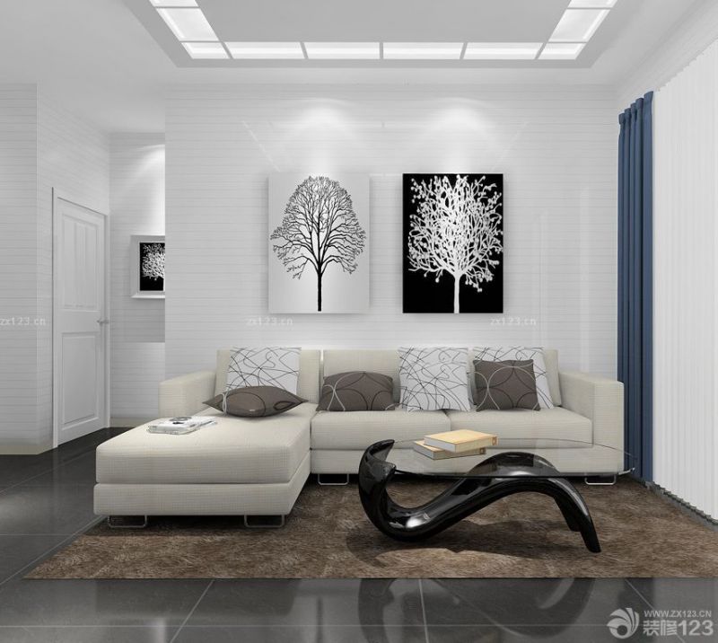 2025现代90平两室两厅简约客厅沙发背景墙装修效果图欣赏