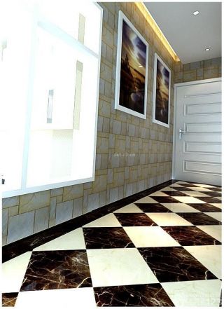 2023走廊玄关黑白相间地砖设计装修效果图片