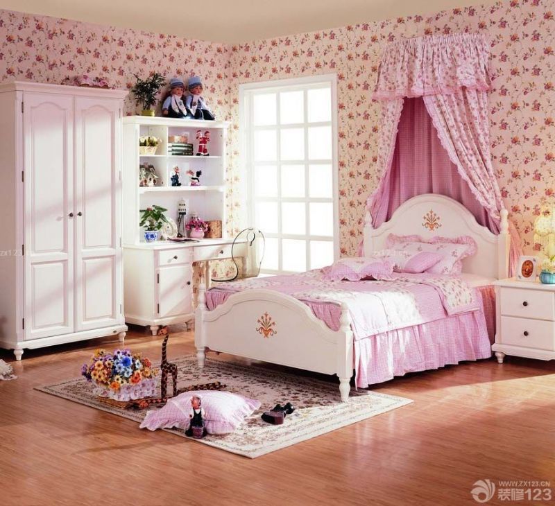 家装90后女生卧室小花壁纸装修效果图欣赏