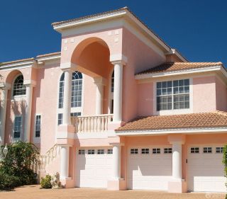 家庭别墅外观粉色墙面设计装修效果图片