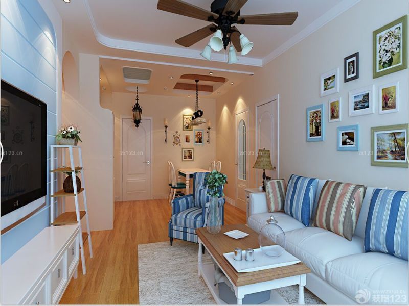 田园风格客厅沙发背景照片墙装修效果图片欣赏