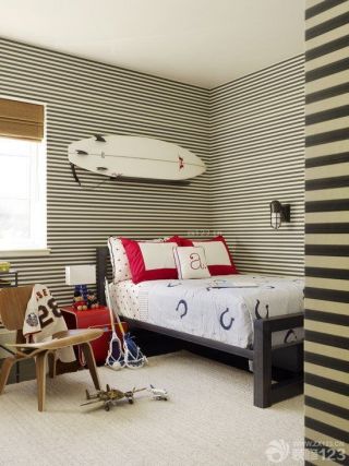 小户型卧室条纹壁纸装修效果图大全2023图片 