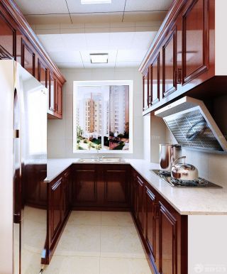 70平房子厨房整体棕色橱柜装修设计效果图片