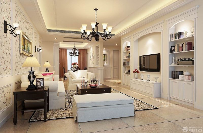 简约时尚客厅电视背景墙造型装修样板间效果图大全